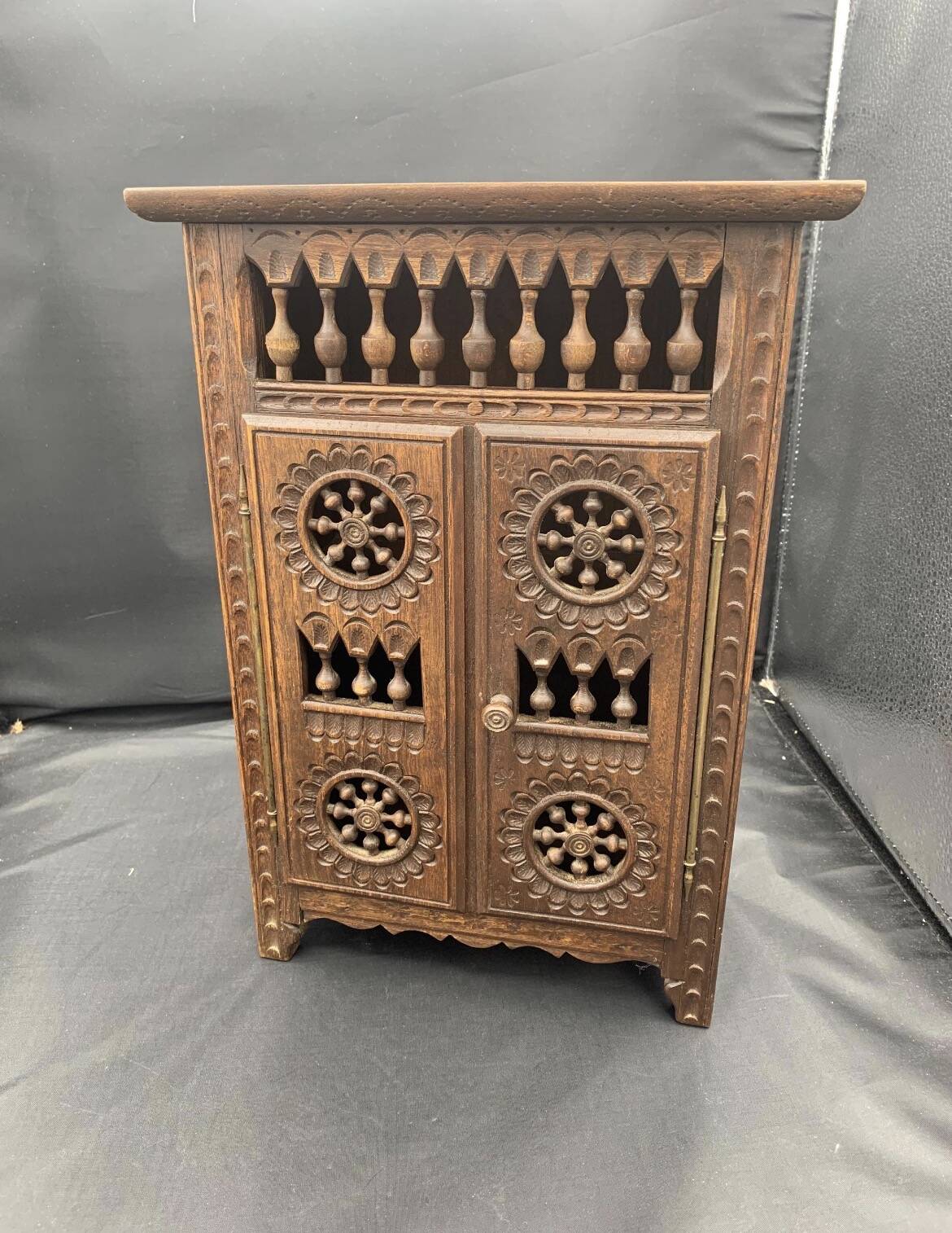 Miniature wooden wardrobe for dolls, hand-carved in Breton French style.