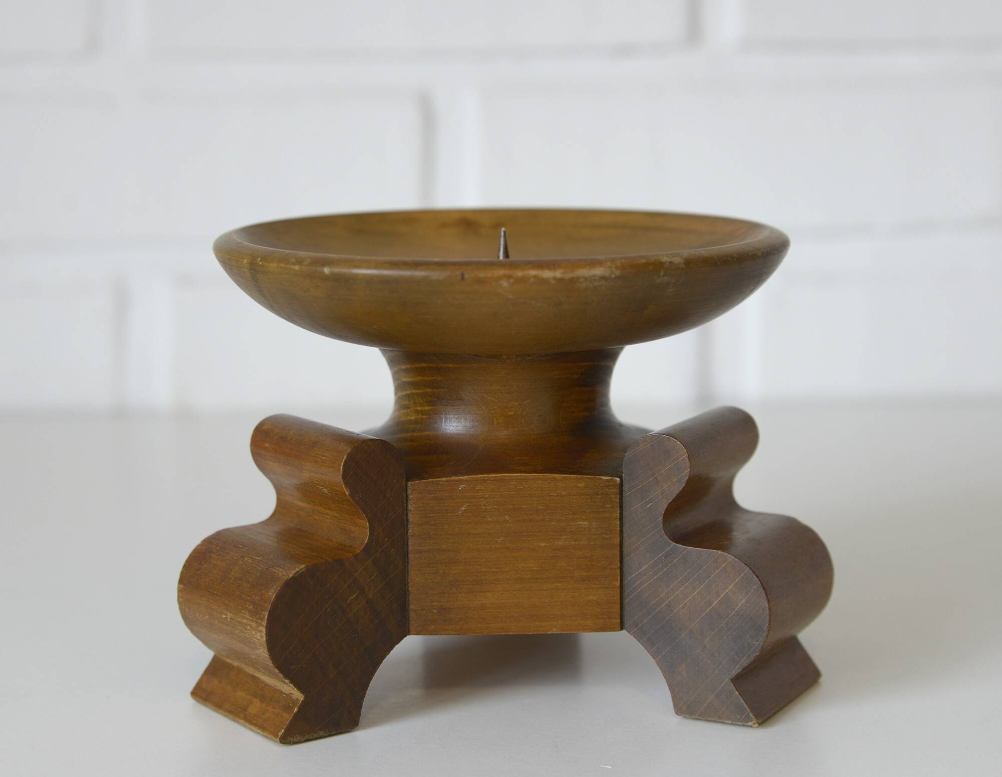 Large antique candle holder Art Deco handmade wood candle stick holder