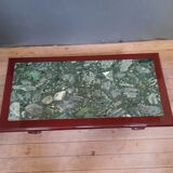 Red lacquered coffee table with marble top