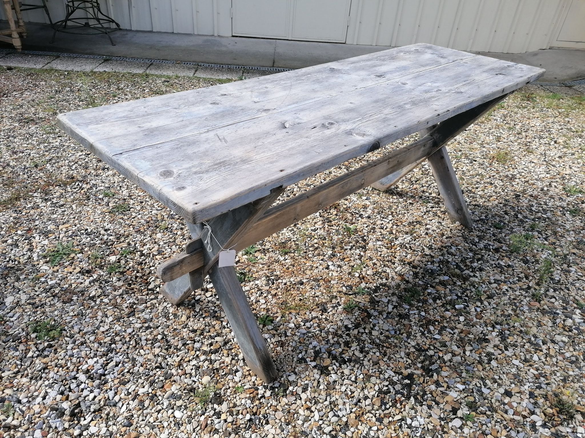 Table ferme  vintage en bois 2m, pieds en x