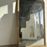 Large gilded mirror 19th century rounded corners mercury glass Louis XVI style