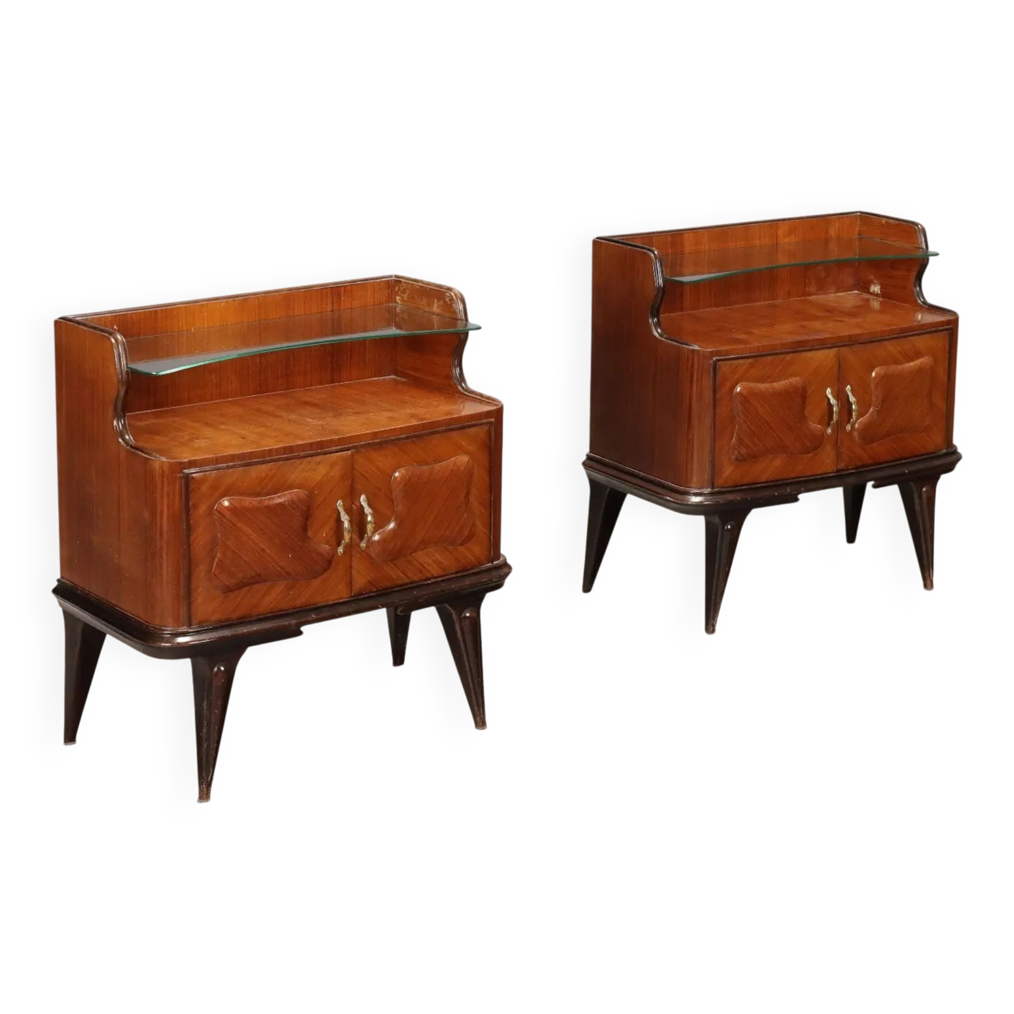Pair of vintage bedside tables in exotic wood veneer, design, Italy, 1950s