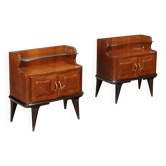 Pair of vintage bedside tables in exotic wood veneer, design, Italy, 1950s