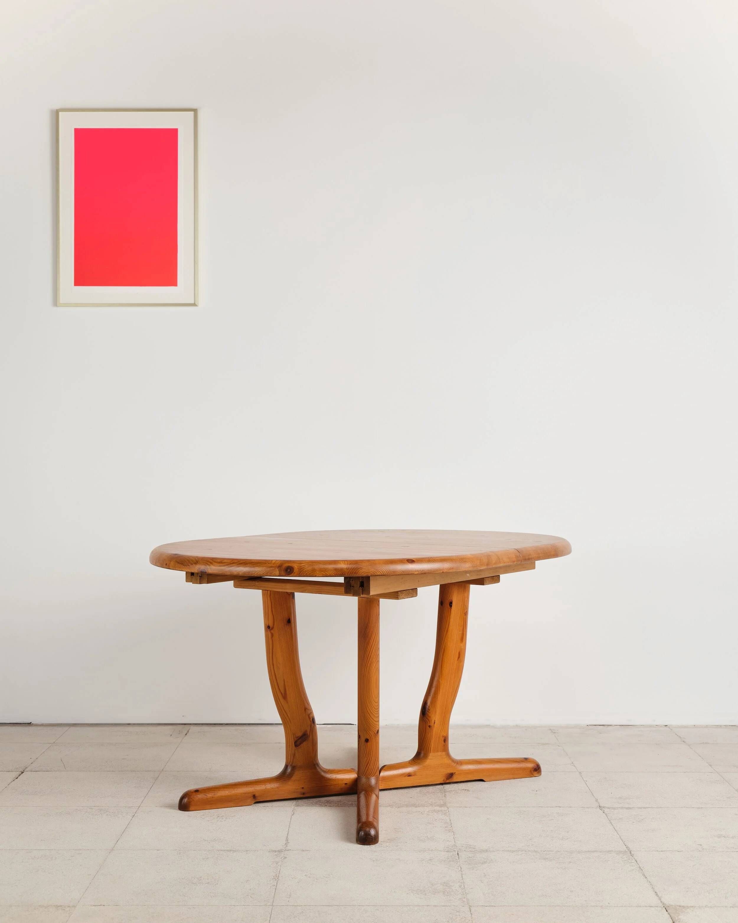 Brutalist extendable table in pine, Rainer Daumiller, Denmark, 1970s.
