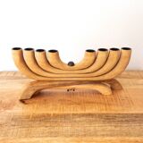 Scandinavian Design 8-arm Wooden Candle Holder, Vintage Nordic Menora