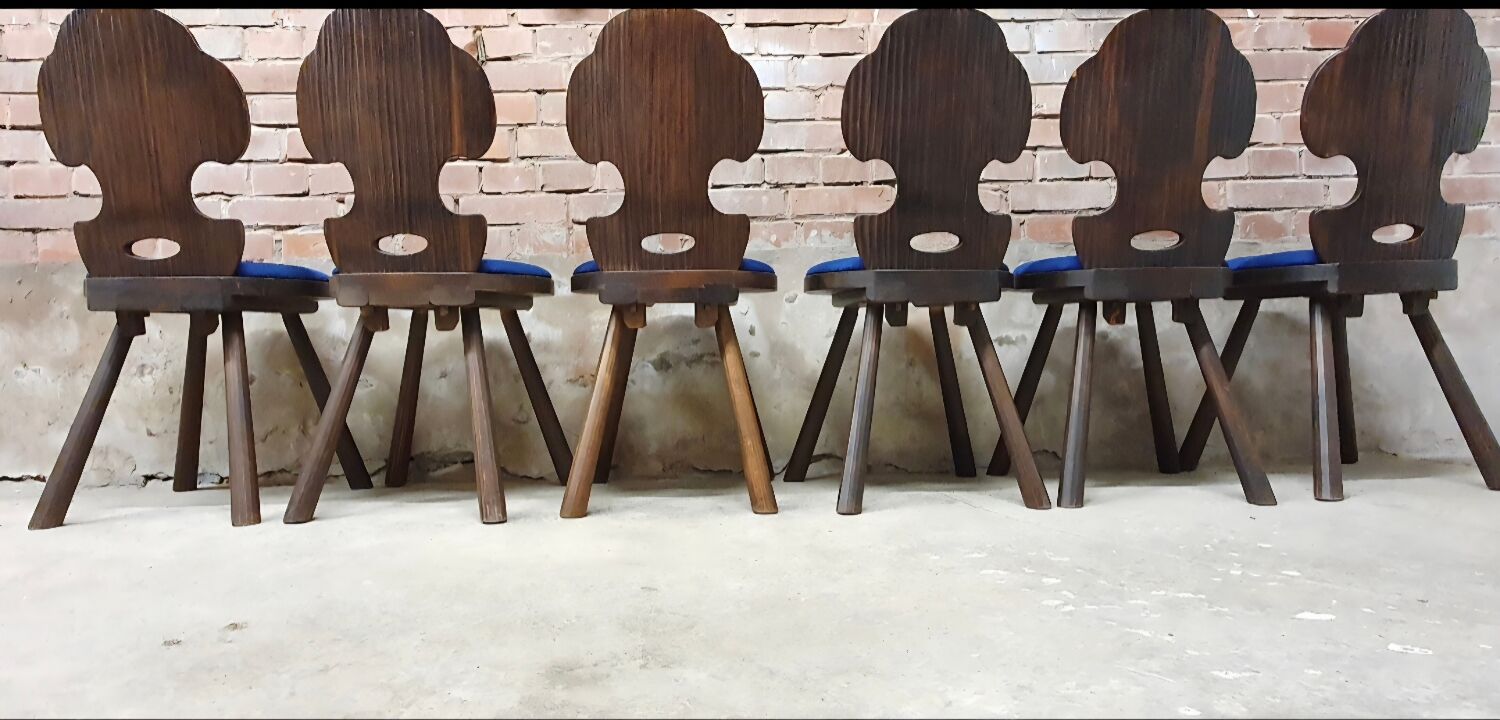 Lot of 6 vintage brutalist chairs from the 1970s.