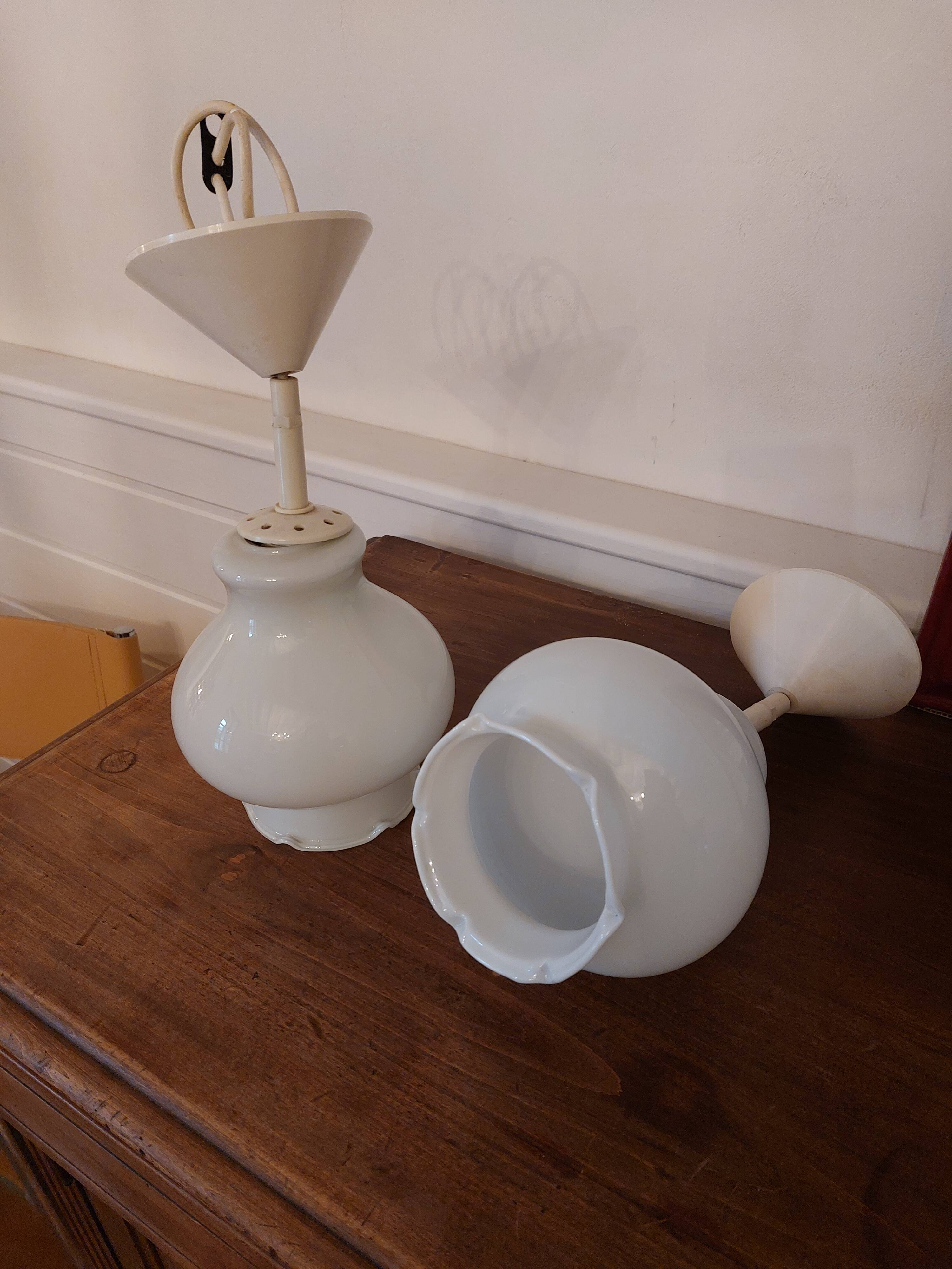 Duo white opaline pendant light