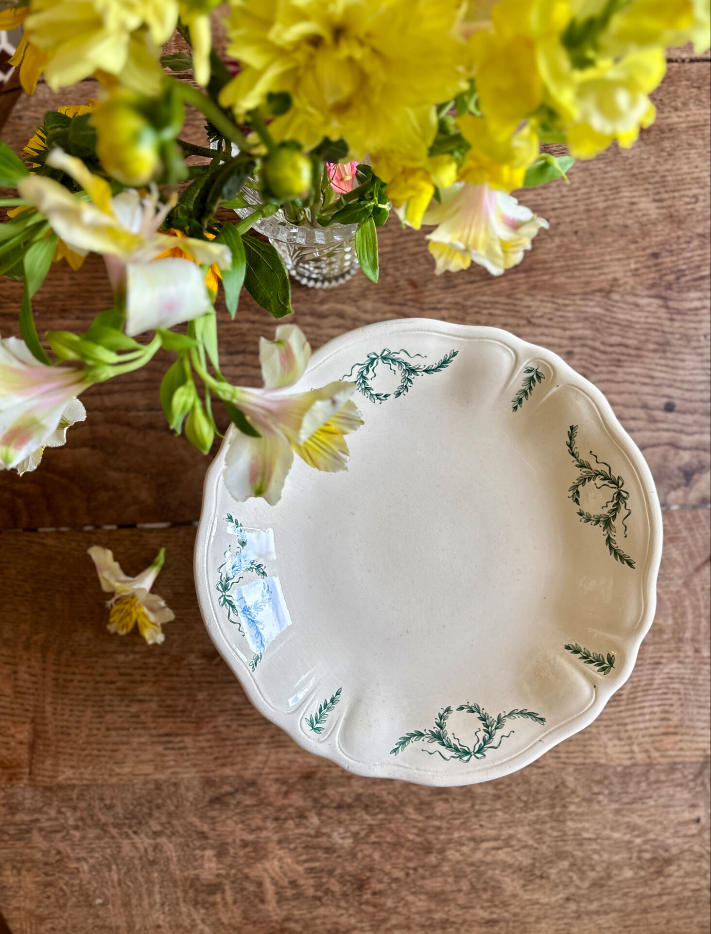 Compote dish or antique footed plate in ironstone - Villey de Longc