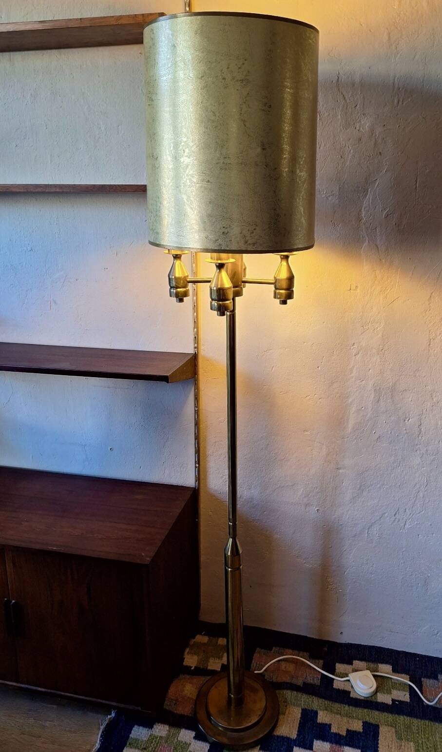 Brutalist mid-century brass floor lamp with 4 lights, 1960s