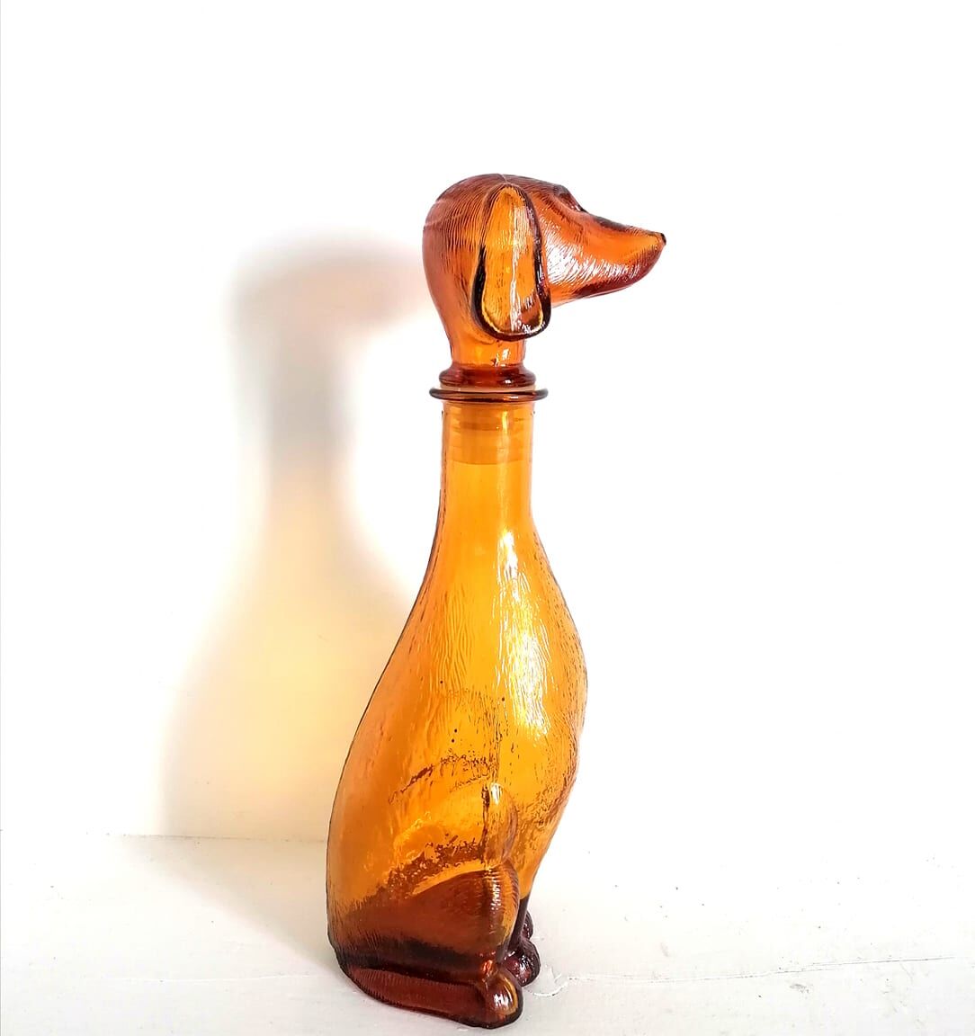 Glass dachshund decanter from Empoli, Italy 1960