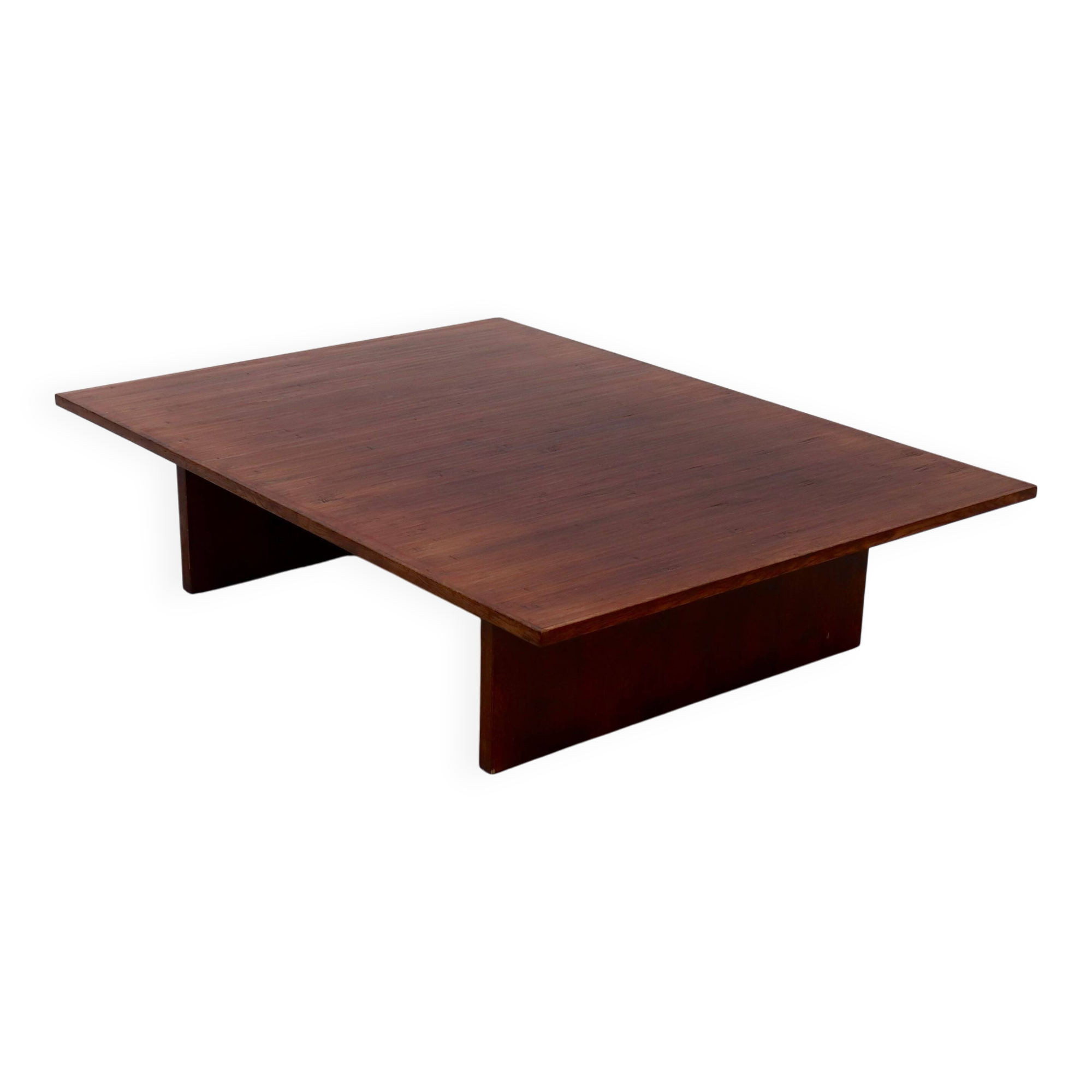 Grande table basse en bambou et bois belge des années 1980
