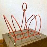 Vintage orange metal magazine rack, 1970s