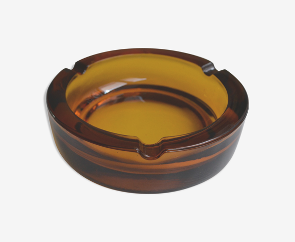 Cendrier verre ambré vintage rond