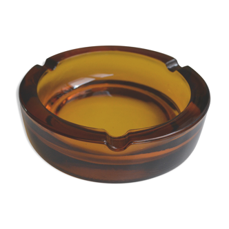 Round vintage amber glass ashtray