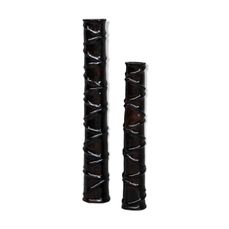 Pair of Wooden Tall French Mid-Century Decorative Vases