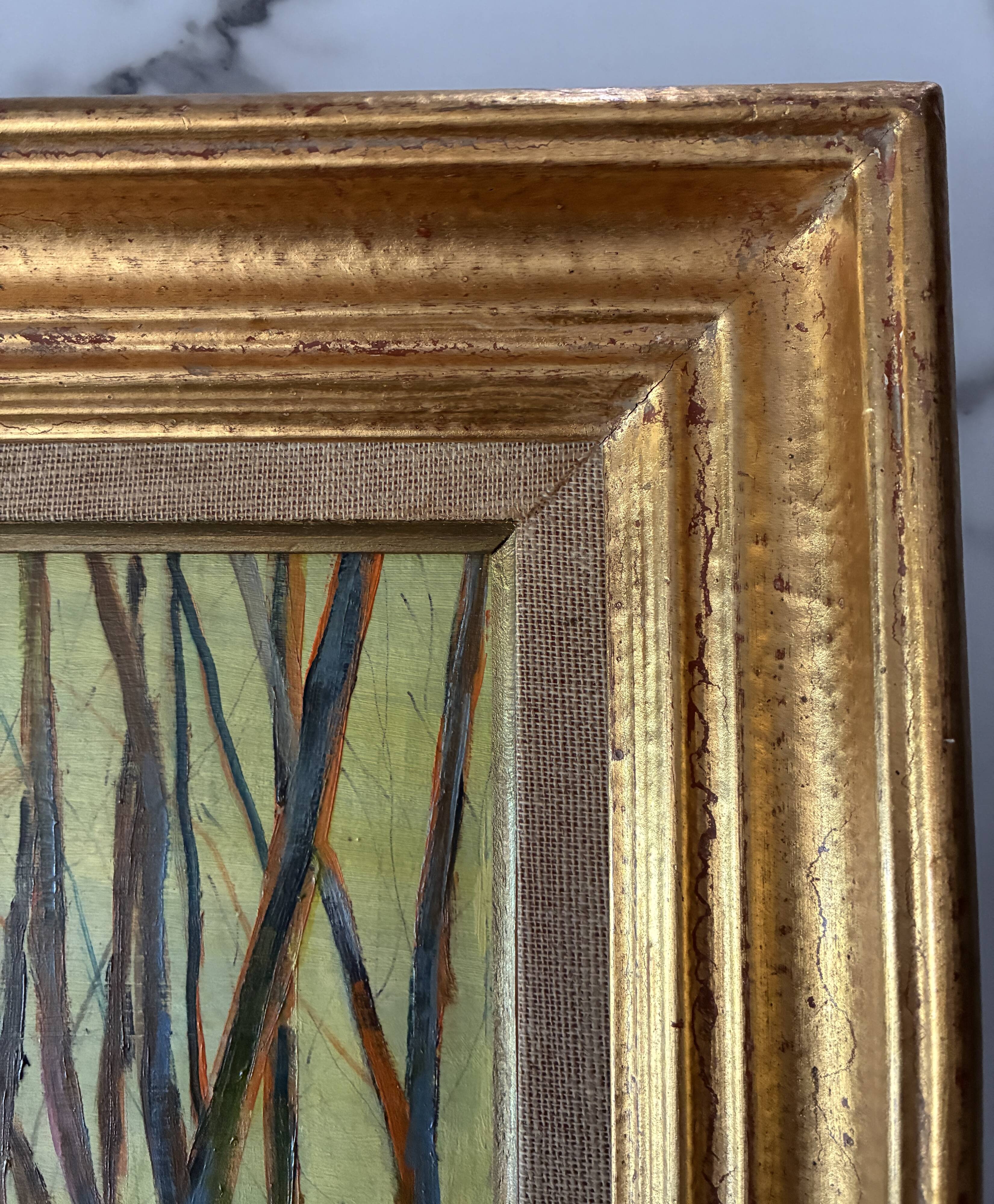 Tableau très ancien sous bois au coucher de soleil