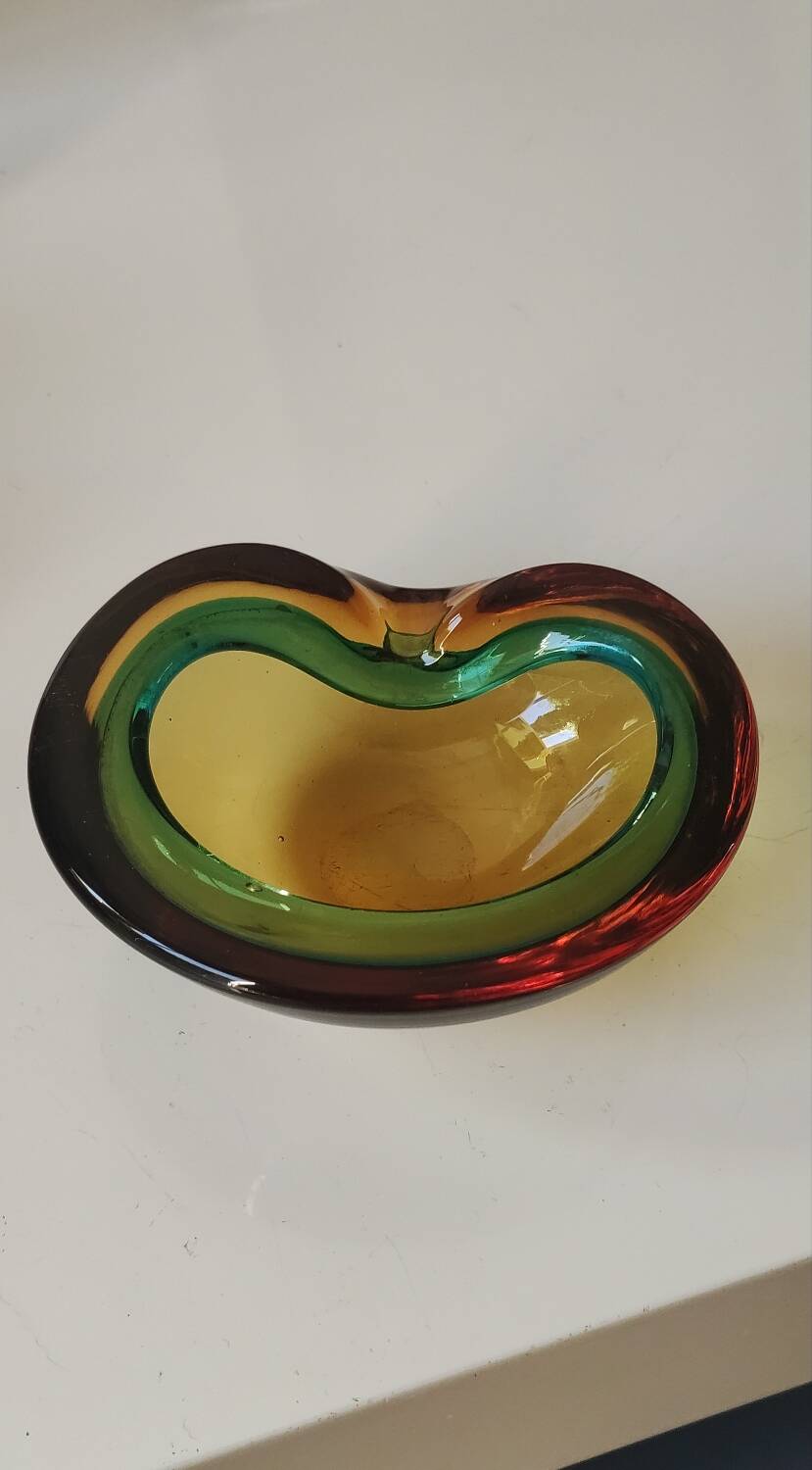 Cendrier/Vide poche. Murano/Sommerso. En verre d Art. Forme coeur