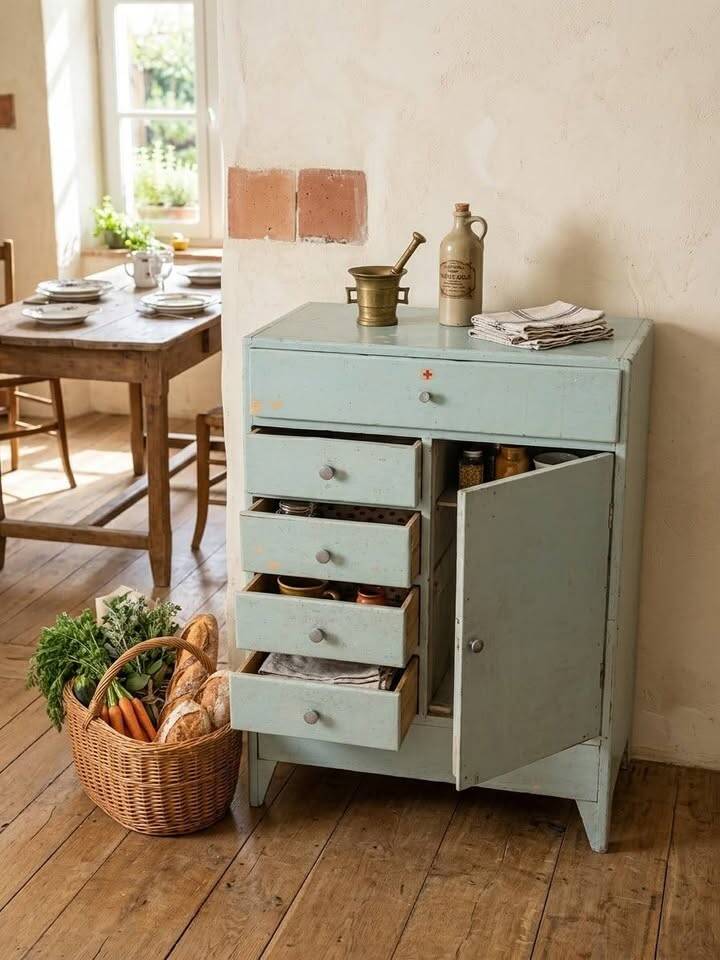 Trade furniture / Vintage celadon blue chest of drawers