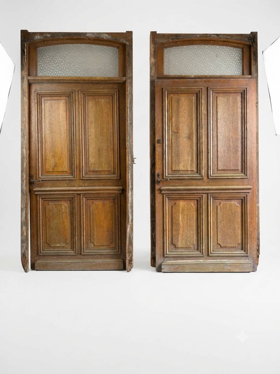 Paire de portes d'entrée en chêne massif, XIXe