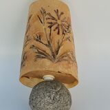 Granite lamp with triskell grave lampshade resin inclusion flowers 1960