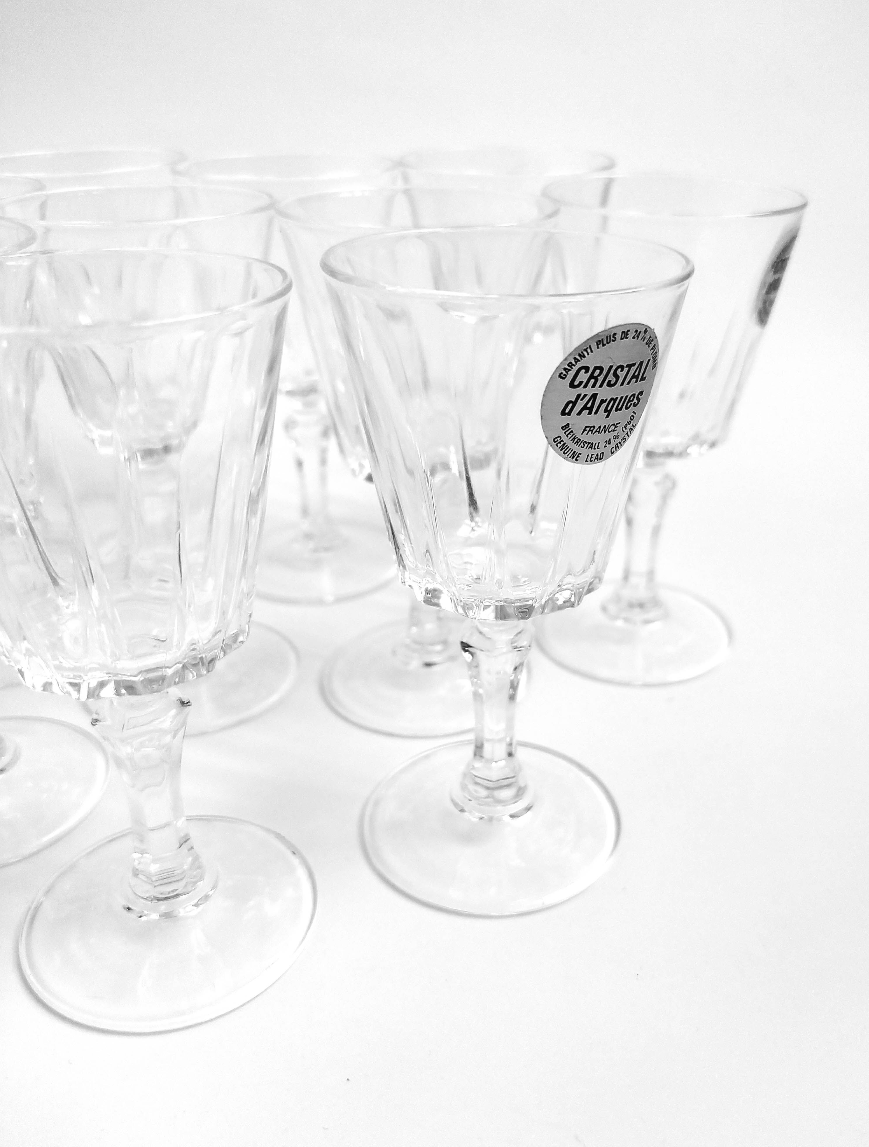 Set of 8 crystal liqueur glasses from Arques Versailles model