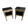 Pair of bedsides or night tables - black and raw wood
