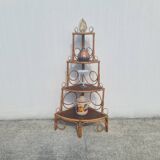 Bibliothèque étagère angle rotin bambou vintage 1960 (peacock / Emmanuelle)