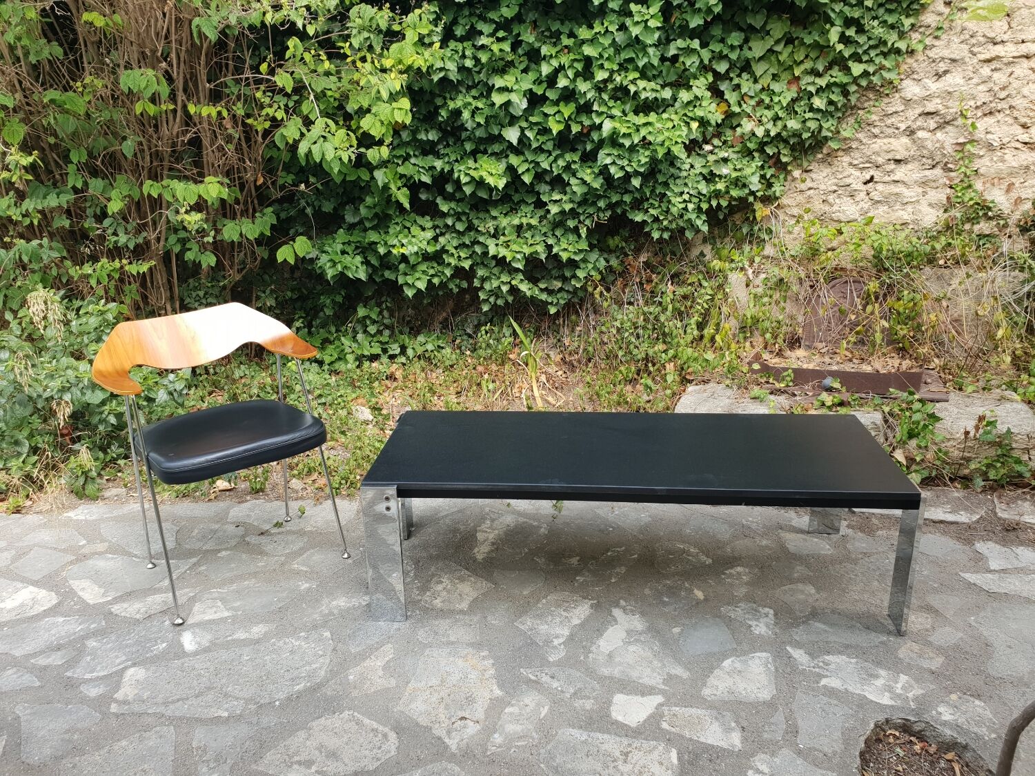Chrome metal and marble coffee table 1970