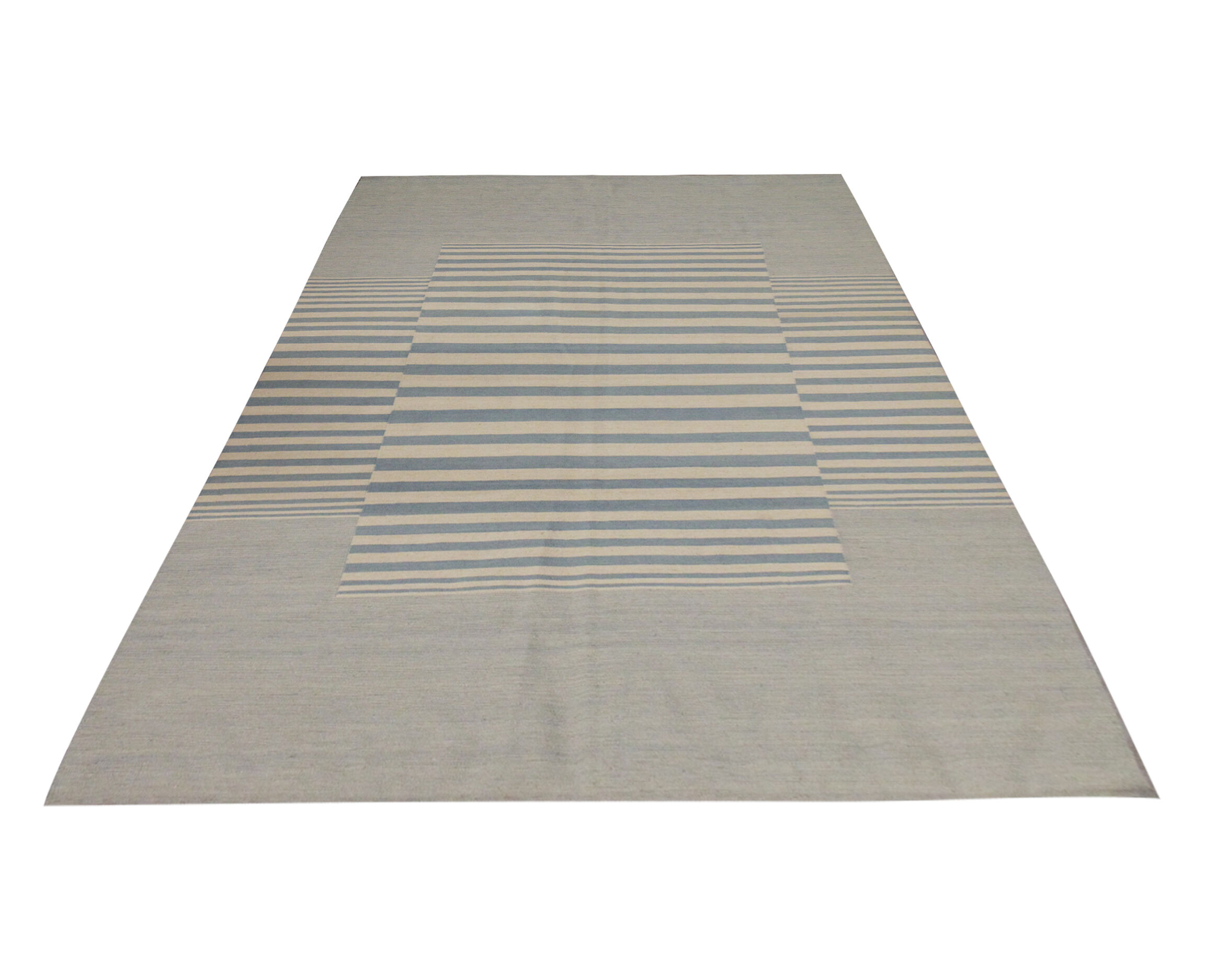 Blue cream wool kilim handwoven modern kilim flat-weave area rug-205x283cm