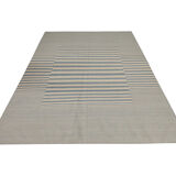 Blue cream wool kilim handwoven modern kilim flat-weave area rug-205x283cm