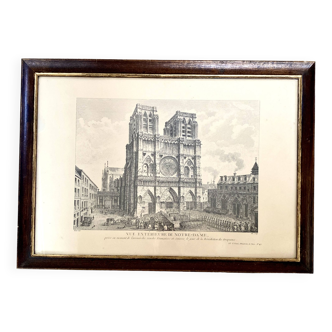 Engraving 19th Notre-Dame de Paris, A.Moitte, glass frame