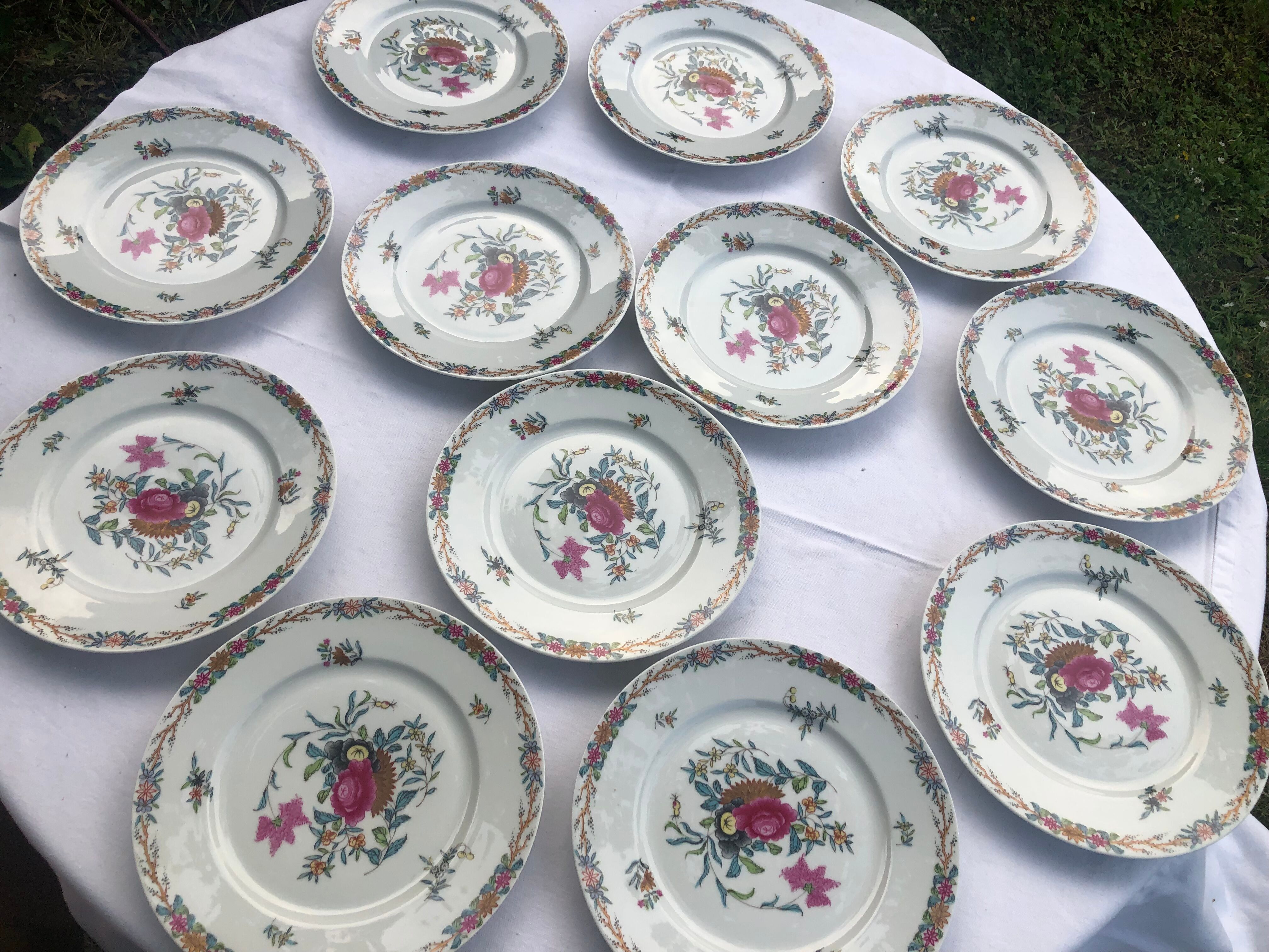 Set of 12 dessert plates Haviland Pondichery