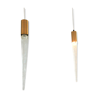 Set of 2 acrylic & brass icicle hanging lamps, Denmark