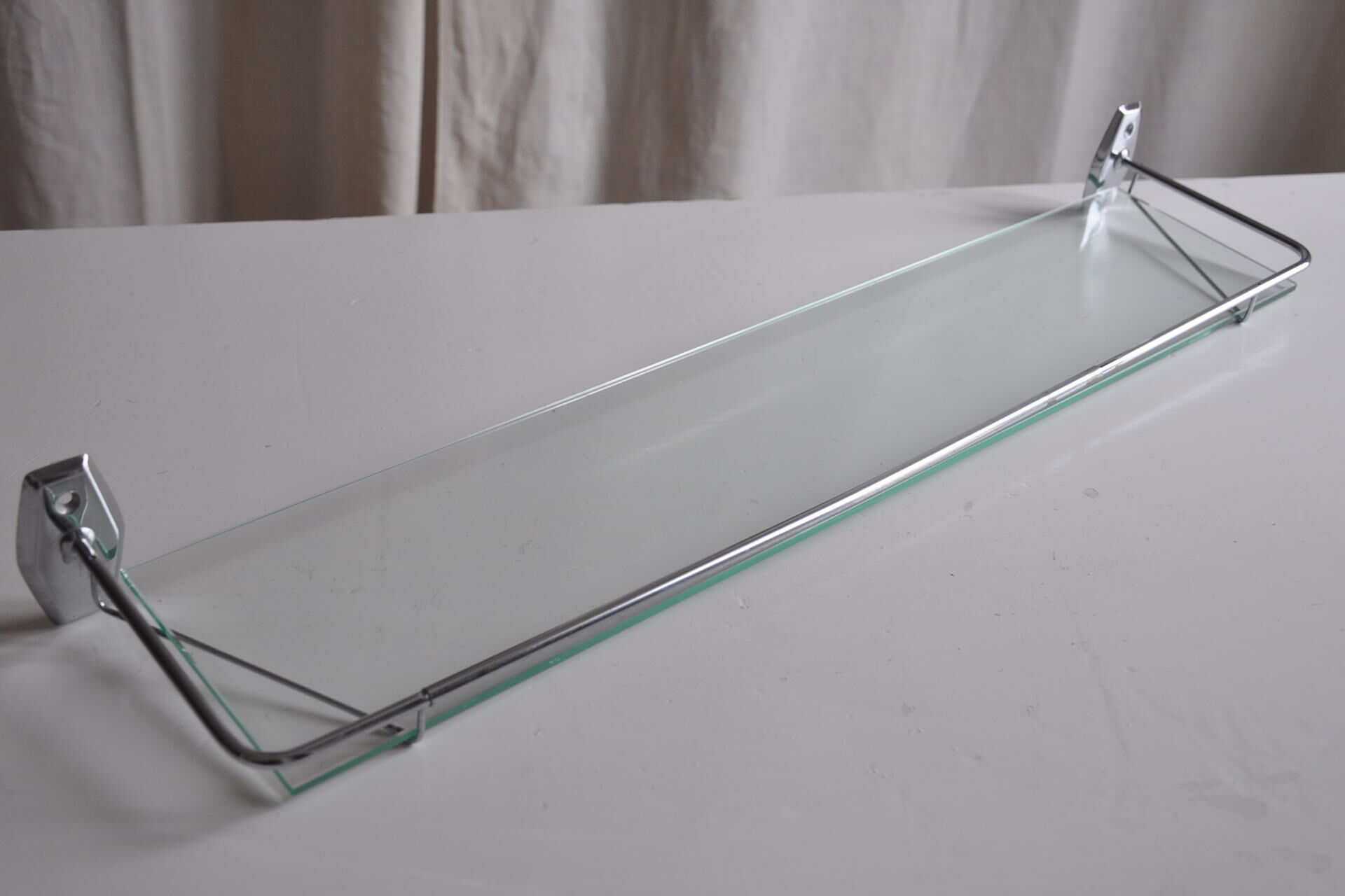 Vintage bathroom shelf chrome metal and glass