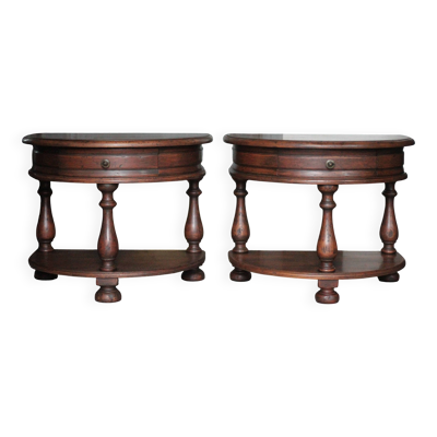 Paire de table de nuit bois arrondies, table de chevet, bout de canapé