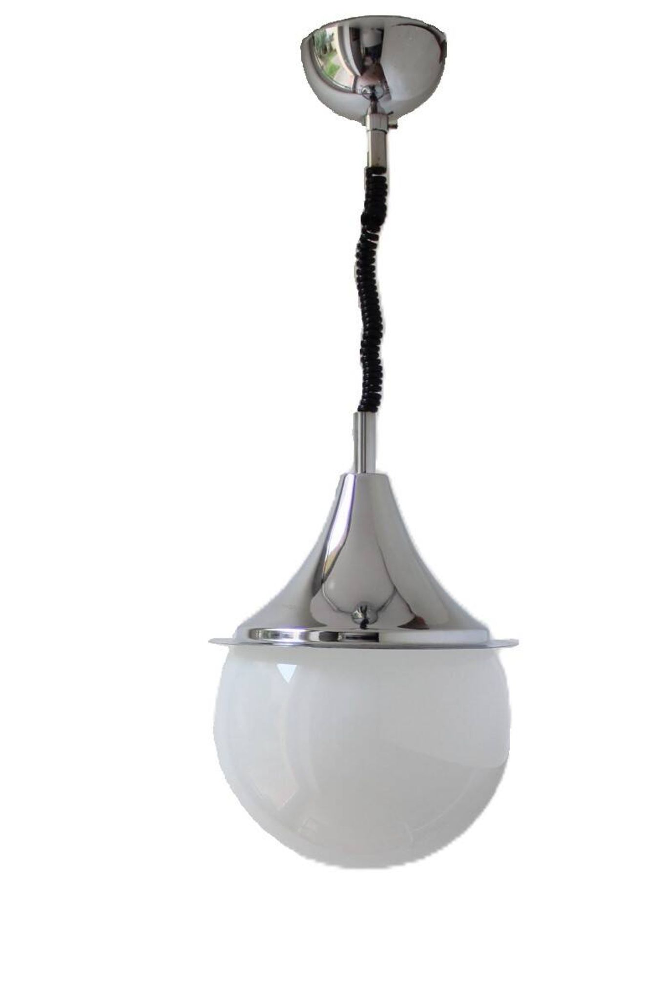 Space age glass and chrome ball suspension