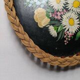 Serving tray with floral decoration, handmade braiding, bohemian countryside