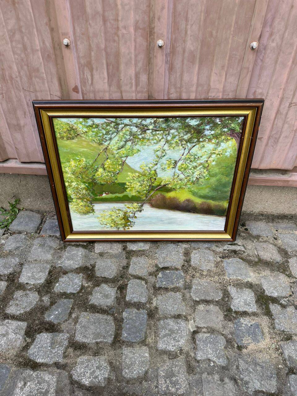 Oil painting on canvas, landscape of the Seine, 75x56cm.