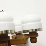Scandinavian pine & opaline chandelier by Jan Wickelgren for Aneta Sweden, 1970s