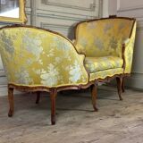 Duchesse en bateau, chaise Longue style Louis XV en soie jaune, XVIIIème siècle