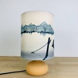 Fig lamp in sandstone and silk "fisherman" lampshade