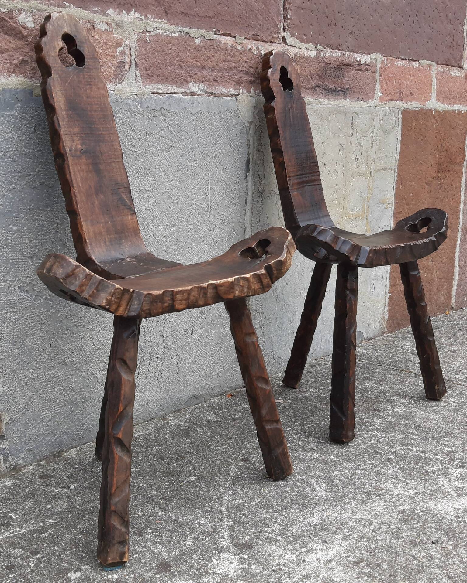 Pair of brutalist tripod stools
