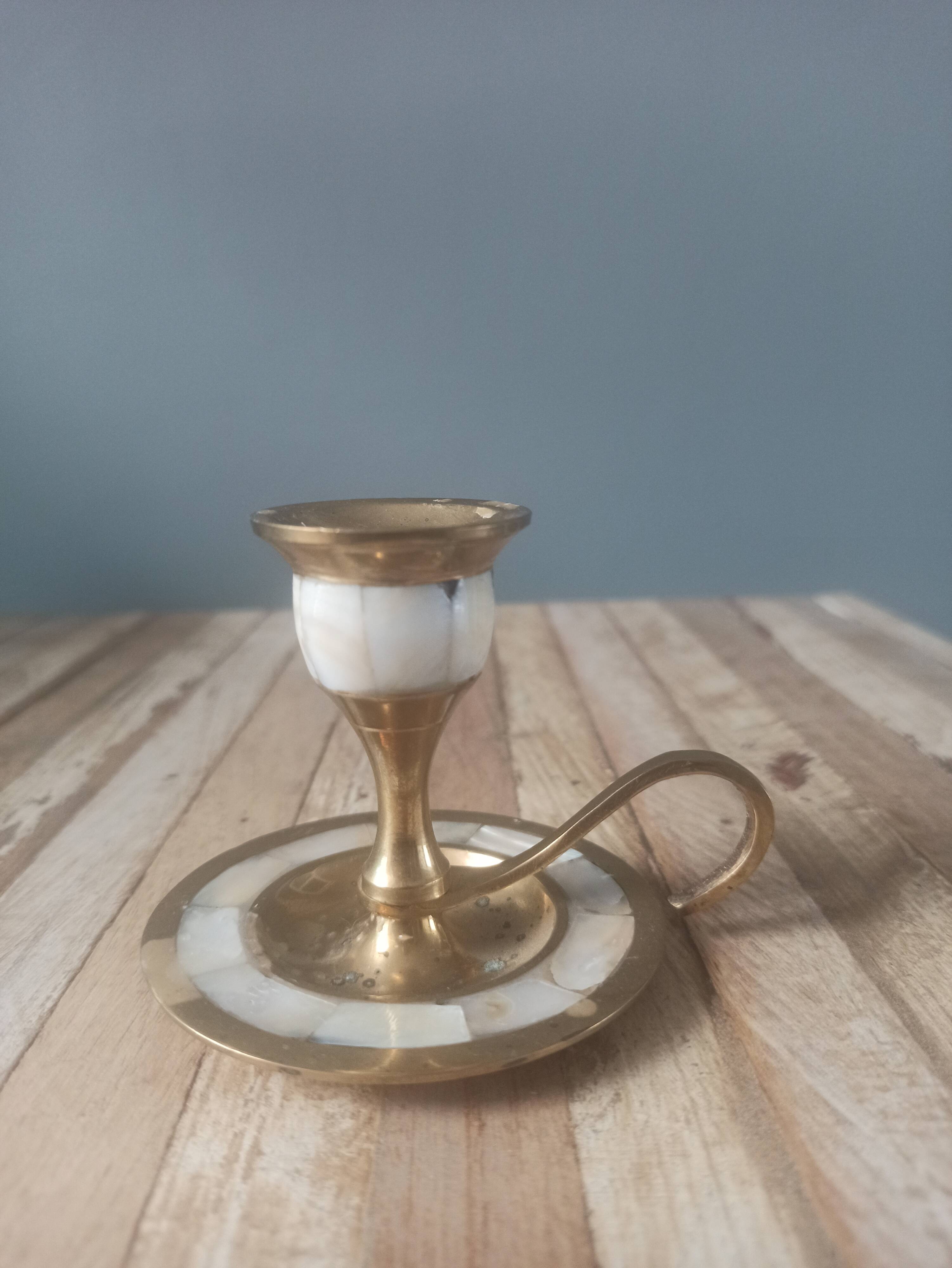 Cellar rat candle holder in brass and mother-of-pearl