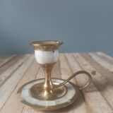 Cellar rat candle holder in brass and mother-of-pearl