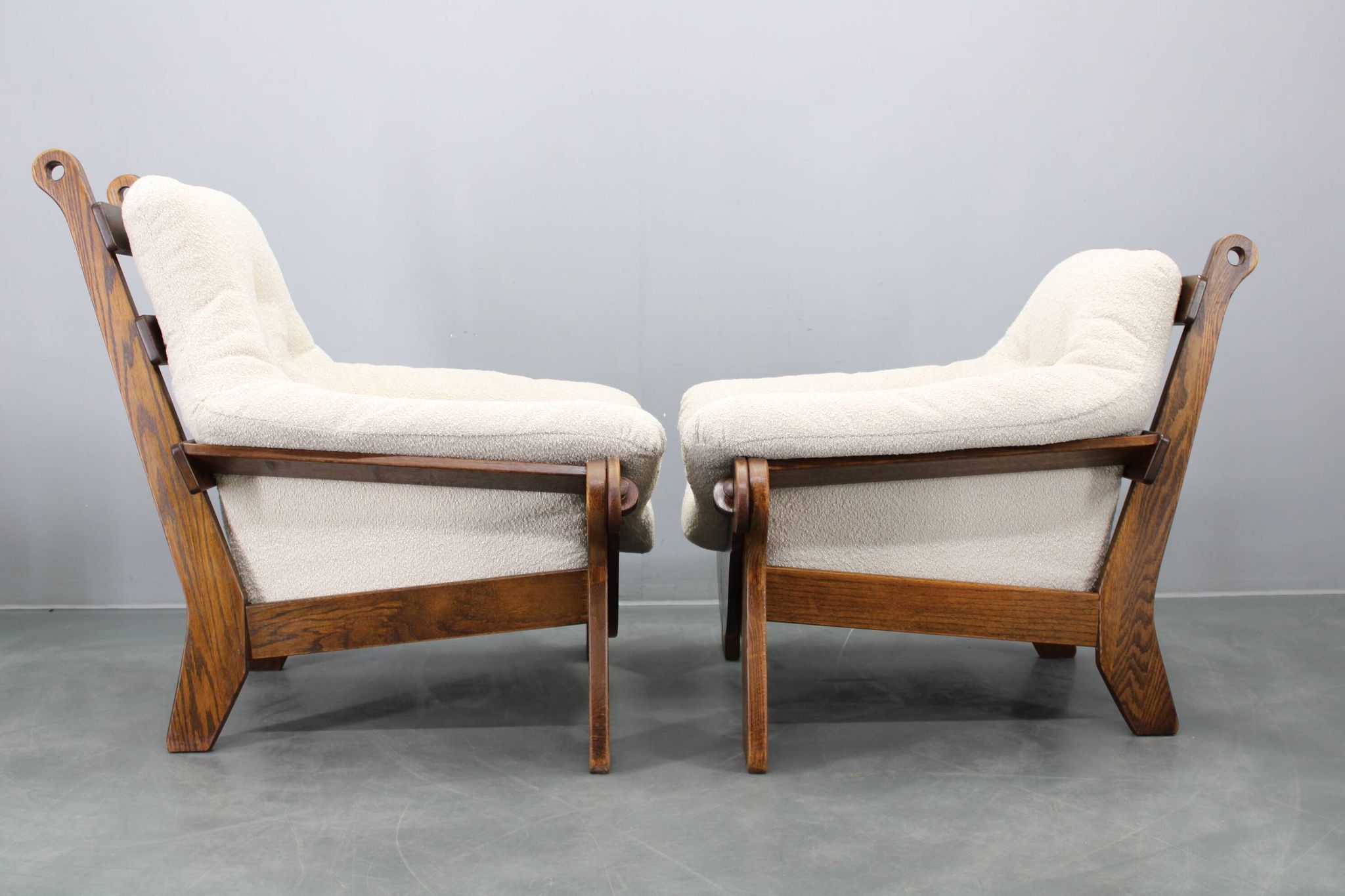 Pair of Brutalist oak armchairs, Czechoslovakia, 1970s