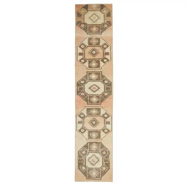 Vintage Turkish Hand-Knotted Wool Cotton Orange Runner Rug 66x318