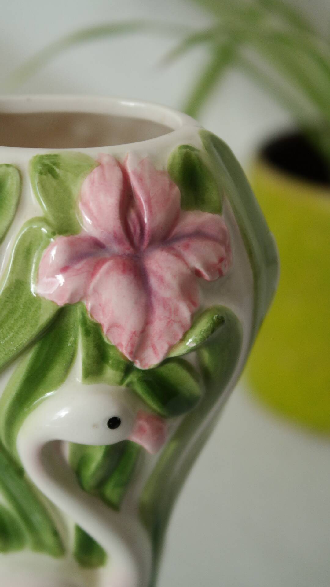 Massier style pink flamingo nature slip vase