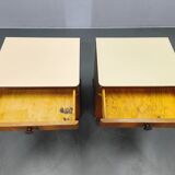 Pair of Mid-Century Walnut Nightstands with Glass Tops, 1950s