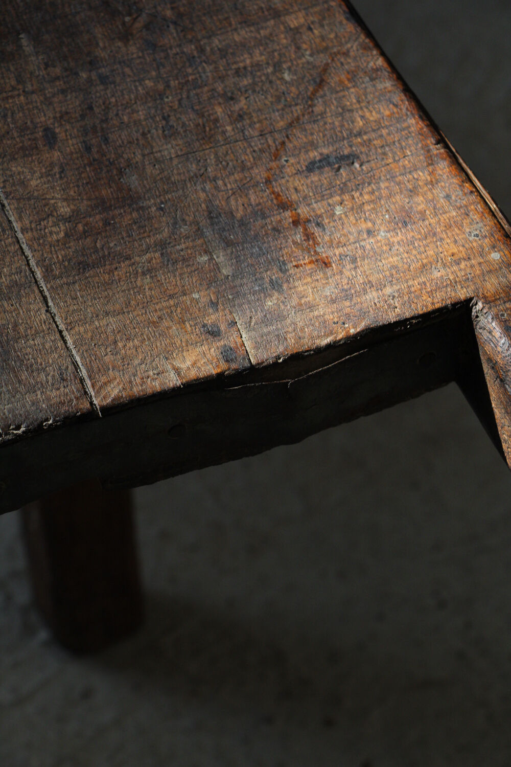 Brutalist solid oak bench / console 1950