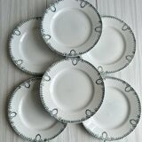 6 earthenware dinner plates, green decor, St Amand Nord iron earth.